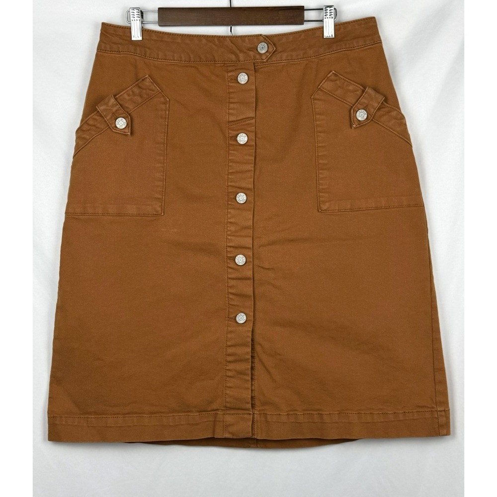 Cato Est. 1946 Denim Skirt Size 12 Burnt Orange Rust Button Front Pocket Stretch
